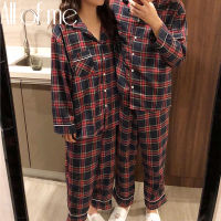 1Set Grid Pyjamas Couple Pajamas Set Fashion Homewear for Women Mens Sleepwear Cotton Pyjamas Couples Pijamas Mujer Home Suits