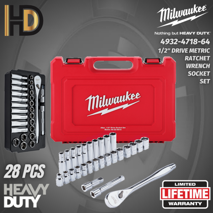 Milwaukee 28 Pcs 1/2" Drive Metric Ratchet & Wrench Socket Set