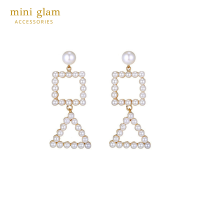 Miniglam Pearly Geometric Dangle Drop Earrings ต่างหูมุกเมทัลลิคทรงเลขาคณิตแบบยาว