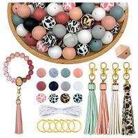 100Pcs Silicone Beads 15mm Rubber Beads Kit Fit for Keychain Making, for Bracelet Lanyards with Key Rings and Tassels