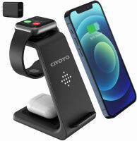 Wireless Charger Stand, CIYOYO 3 in 1 Fast Wireless Charging Station Dock for Apple Watch Series 7/6/SE/5/4/3/2, Airpods Pro 2, iPhone 13/13 Pro/12/12Pro/SE/X/XR/XS/8 Plus QI Phone Black