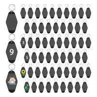 60 PCS Motel Keychain Blank Vintage Retro Sublimation Ornament Blanks for Vinyl DIY Luggage, Black