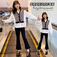 [COD] 2022 spring new girls suit middle-aged and old Korean style foreign college lace flared trousers two-piece set