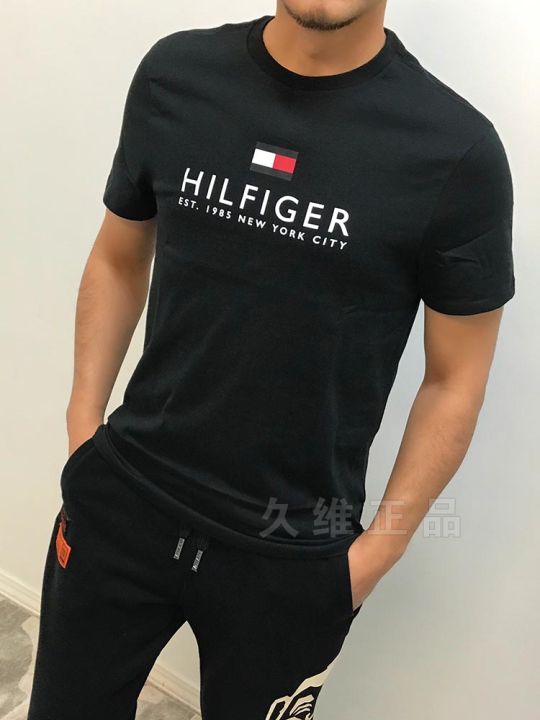 tommy-hilfiger-tommy-เสื้อยืดแขนสั้นคอกลมผ้าคอตตอน-แฟชั่นผู้ชายขนาดใหญ่ใหม่