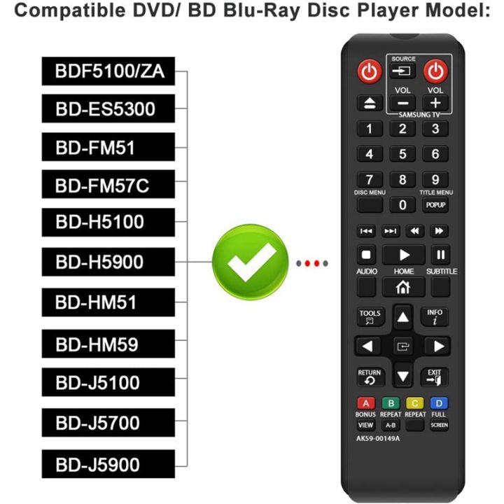 ak59-00149a-replacement-remote-control-for-samsung-dvd-blu-ray-player-bdf5100-za-bd-es5300-bd-fm51-bd-fm57c-bd-h5100