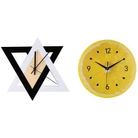 2PCS Nordic Personality Black and White Creative Wall Clock with Lemon Fruit Wall Clock Lime Modern Kitchen Clocks