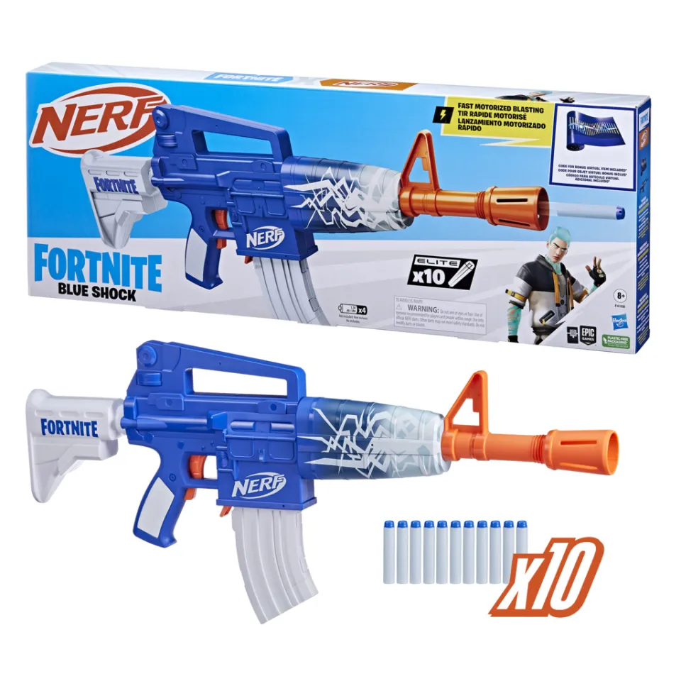 NERF Fortnite B-AR Motorized Dart Blaster - Fortnite Converge Wrap,  Motorized 10-Dart Blasting, 10-Dart Clip, 10 Official Elite Darts