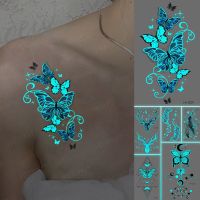 Luminous Stickers Neck Tattoos Temporary Glitter Tattoo For Adults Kids Butterfly Flower Sexy Shoulder Body Tato Blue Glow Y2k Stickers