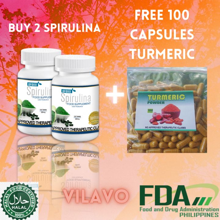 (Vilavo) Gfoxx Spirulina 2 bottes with Probiotics Free 100 capsules