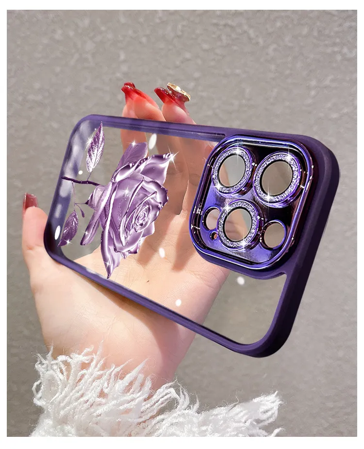 KISSCASE Luxury Slim Fashion Clear Purple Rose Phone Case for