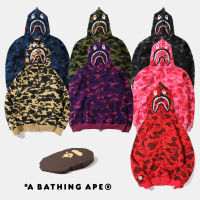 A Bathing Ape เสื้อฮู้ดลายพรางหลากสีคลาสสิกเสื้อสเวตเชิ้ตแนวสตรีทฉลาม