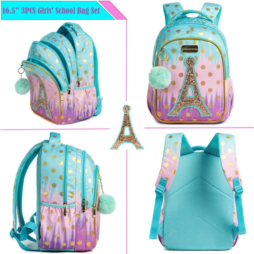 Cartoon Sequin Purple Mermaid Backpacks Girl Schoolbag Student Backpack  Children School Bags 3 Piece Set Mochila Escolar Niña