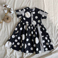 Korean style baby girls black white dot geometric loose short sleeve dresses 1-6 years kids children clothes summer