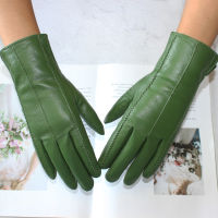 New womens leather gloves color short sheepskin striped velvet lining winter gloves for cold and warm