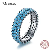 MODIAN ของแท้925เงินสเตอร์ลิง Luxury Turquoise แหวนสำหรับสตรี Vintage Retro สไตล์แหวน Anel เครื่องประดับ