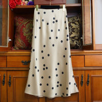 Spot parcel post Spot Real Shot R Small Polka Dot Silky Satin High Waist Hip Skirt Champagne Long Skirt Spring