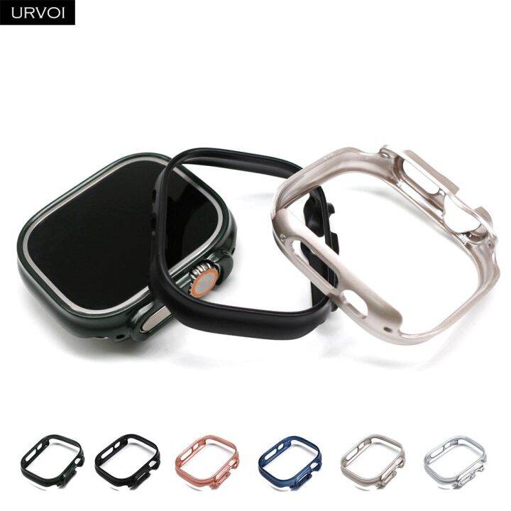 urvoi-เคสพิเศษสำหรับนาฬิกา-apple-อุปกรณ์ป้องกัน49มม-สำหรับ-iwatch-พลาสติกพีซีแข็งกันรอยกรอบโลหะสี