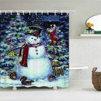 การ์ตูนน่ารัก Snowman Bath Curtain Merry Christmas Bath Curtain สำหรับตกแต่งห้องน้ำวันหยุดหน้าจอกันน้ำ 180 * 180 ซม