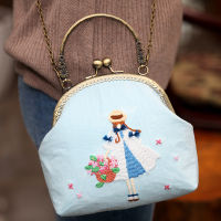 Flower Girl DIY Art Embroidery Kit Needlework Chain Bag Portable Wallet Pattern Printed Cross Stitch Set Handmade Sewing Craft