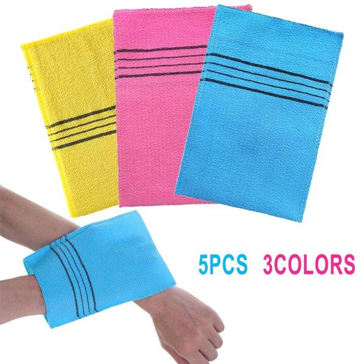 hotx-cw-5pcs-korean-exfoliating-asian-massage-washcloth-double-sided-shower