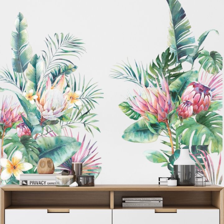 24-home-accessories-tropical-green-leaves-flamingo-birds-สติ๊กเกอร์ติดผนังดอกไม้โปสเตอร์-plant-living-room-decor-ตกแต่ง-vinyls-ที่ถอดออกได้-home-decal