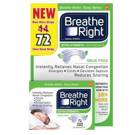 Breathe Right Extra Strength Nasal Strips for Nasal Congestion, 72 ...