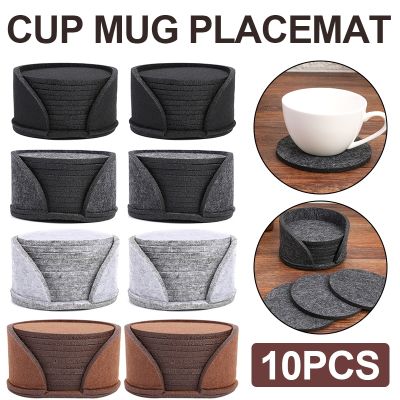 10pcs Round Felt Coaster Dining Table Protector Pad Heat Resistant Cup Mat Coffee Tea Hot Drink Mug Placemat Kitchen Accessories