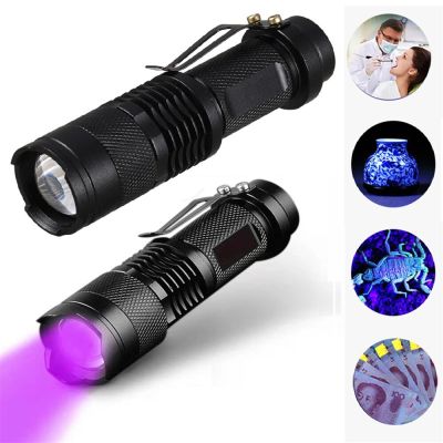 Mini UV LED Flashlight Portable Ultraviolet Black Light 395/365nm 3 Modes Zoomable Torch Pet Urine Stains Scorpion Detector Lamp Rechargeable Flashlig