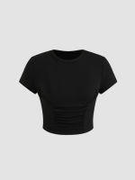 Cider Solid Short Sleeve Crop Top