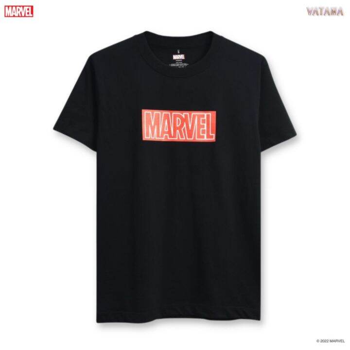 VATANA เสื้อยืดแขนสั้น สีดำ พิมพ์ลาย MARVEL LOGO Glow in the dark