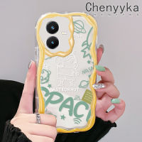 เคส Chenyyyka สำหรับ VIVO Y22 Y22s ลาย Crayon Shin-Chan Salute Astronaut ดีไซน์ใหม่เนื้อครีมคลื่นขอบนุ่มเคสมือถือกันกระแทกแบบใสโปร่งใสลายกล้องถ่ายรูปเรียบง่ายอ่อนโยนฝาครอบป้องกัน