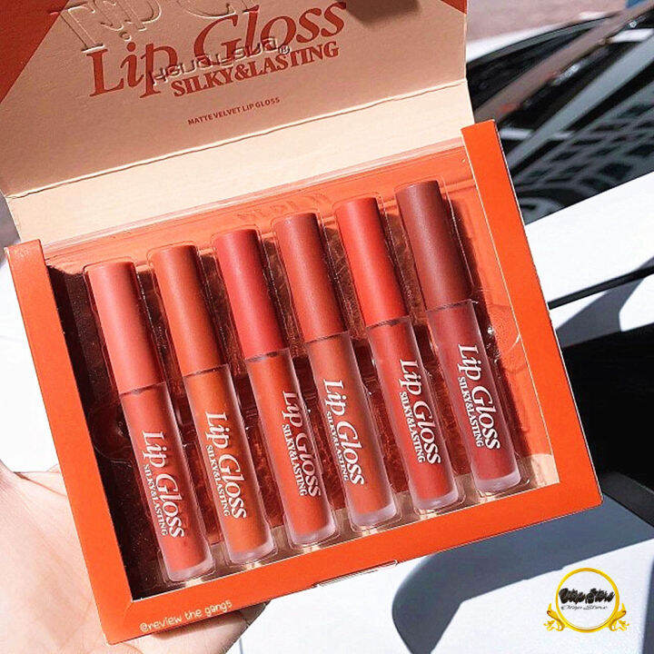 ลิปกลอส-ลิปเซ็ท-ให้ความชุ่มชื้น-กันน้ำ-ไม่ติดแมส-hengfang-lip-gloss-silky-amp-lasting-ลิปจุ่มเนื้อแมท-ติดทนนาน-lip-ลิปเซ็ต-6-แท่ง