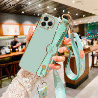 Kanavi สายรัดข้อมือซิลิโคนเคสนิ่มเคลือบอิเล็คโทรเพลทเคสโทรศัพท์สำหรับ Samsung Galaxy A01 A02 A02S A03 A03S A03แกน A04 A04S A11 M11 A51 A71 A81ชุบโครเมี่ยมที่ทันสมัยฝาครอบโทรศัพท์ซองนุ่มกันกระแทกชุบเชือกยาว