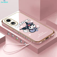 [ฟรีสายคล้อง] สำหรับ OPPO A58เซลล์4G เคสโทรศัพท์น่ารักลายการ์ตูน Kuromi สาวน่ารักปลอกชุบเคสโทรศัพท์ชุบหรูหราชุบเคสโทรศัพท์นิ่ม