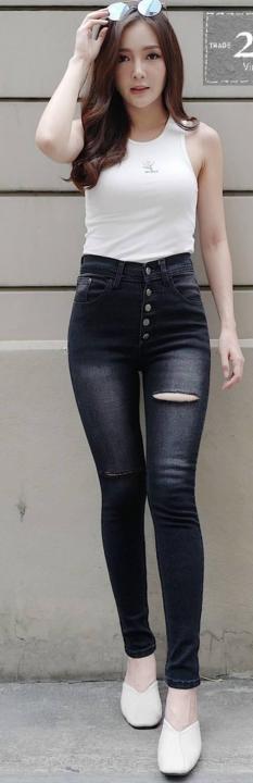 2511-jeans-by-araya-กางเกงยีนส์-ผญ-กางเกงยีนส์ผู้หญิง-กางเกงยีนส์-กางเกงยีนส์ยืด-เอวสูง-กางเกงยีนส์