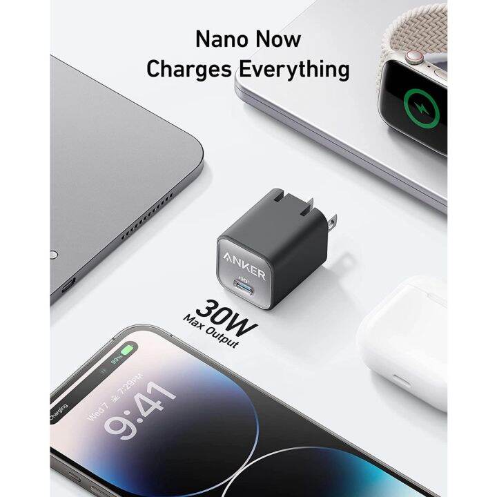 anker-511นาโน3-usb-c-อุปกรณ์ชาร์จ-gan-30w-3-0ที่ชาร์จความเร็วสูง-pps-แบบพับได้