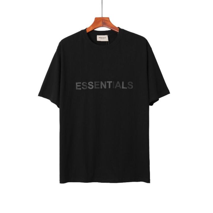 essentials-เสื้อยืดแขนสั้นผ้าฝ้าย-พิมพ์โลโก้-ทรงหลวม