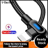 V-ELECTRONIC Android ไนลอนถัก มุม 90° ไฟ LED ไมโคร USB ชนิด C สายเคเบิลข้อมูลโทรศัพท์มือถือ การชาร์จอย่างรวดเร็ว สาย USB