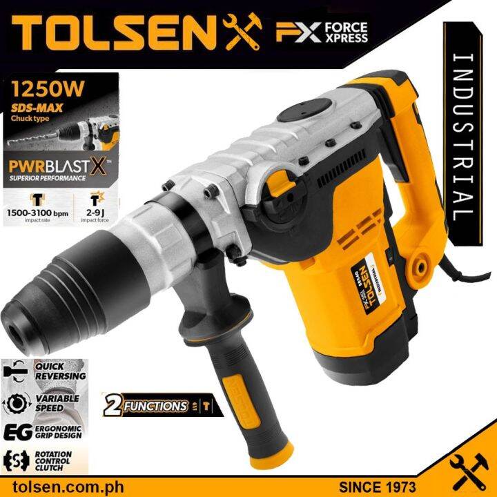 Tolsen Industrial SDS-MAX Rotary Hammer w 7pcs Accessories (1250Watts ...