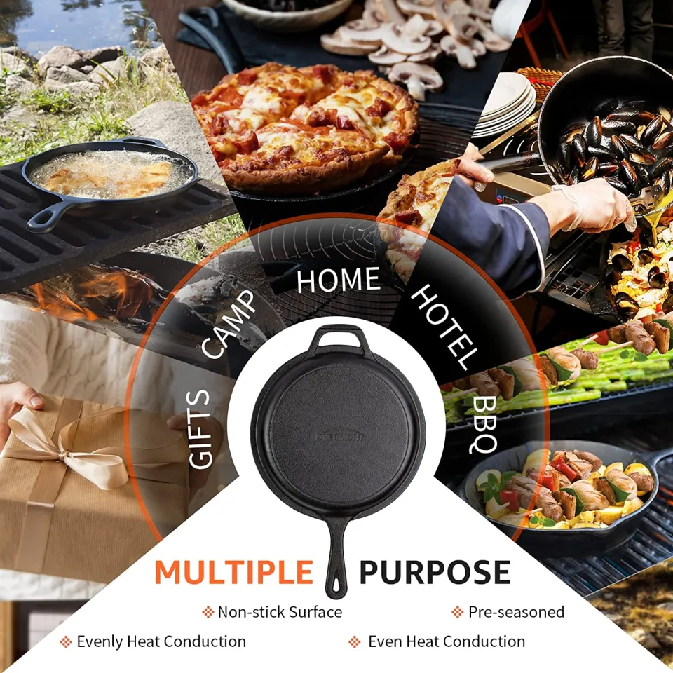 2 In 1 Cast Iron Non-Stick Double Dutch Oven Set And Domed 10 Inch Skillet  Lid Open Fire Camping Dutch Oven 5-Quart