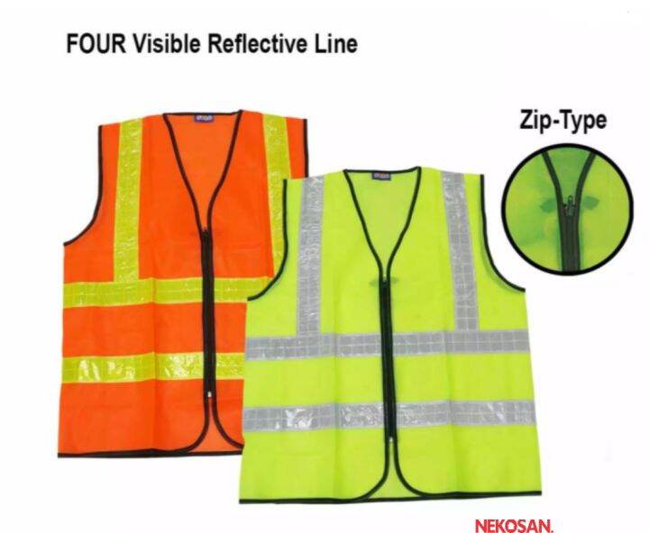 Unisex Reflective Line Safety Vest Zip Heavy Duty Type Green & Orange Lazada