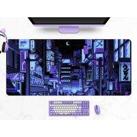 Tokyo Street desk mat, retro vaporwave neon pixel art, Purple Japanese anime, Skyline/City mouse pad, XXL gaming mousepad multiple sizes