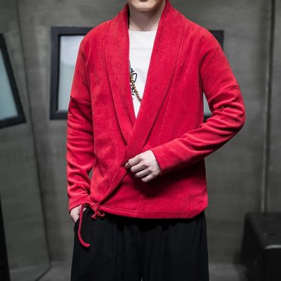Jepun กิโมโน Kot Fesyen Baru Lelaki Bulu Dikait Jaket Cina V-Leher Cardigan Jaket Kasual Kot