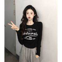 COD 1820#  Small fresh autumn new irregular letter printing long-sleeved T-shirt womens design slim short