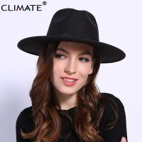 CLIMATE Women Jazz Fedora Cowboy Hat Ladies Jazz Hats For Woman Man Fedoras Cap Fashion Polyester Woolen Cap Hat Cowboy Fedora