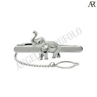 ANGELINO RUFOLO Tie Clip ดีไซน์ Elephant เข็มหนีบเนคไทโรเดียมคุณภาพเยี่ยม ตัวเรือนสีเงิน