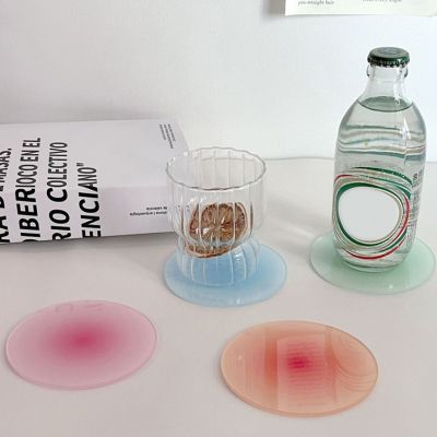 Ins Colour Gradient Acrylic Coaster Anti-slip Round Cup Pad Dining Table Placemat Cafe Decor Mug Mats