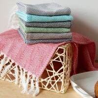 1Pc Kitchen Wave Pattern Yarn-dyed Tea Towel Tassel Woven Fabric Napkin Placemat Gourmet Background Cloth 40x60cm