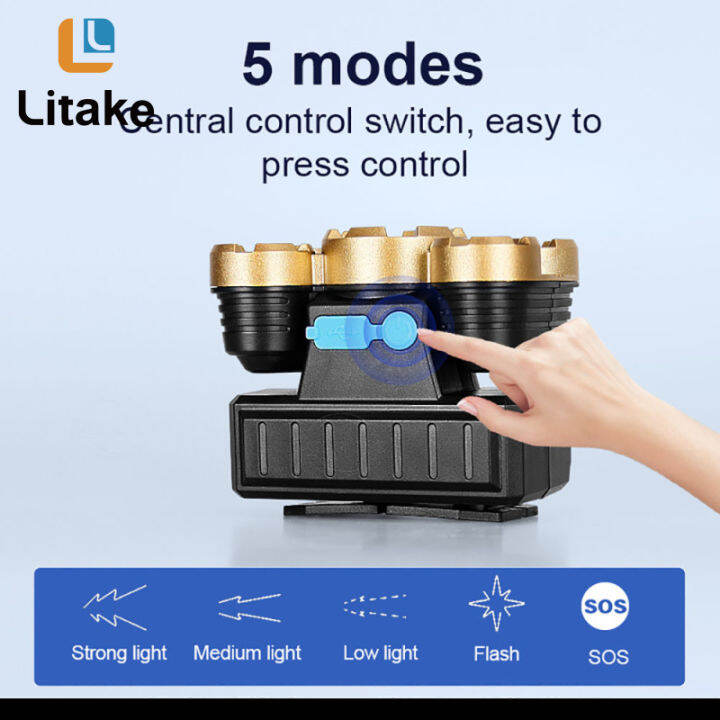 lb-ไฟฉายคาดศีรษะ5led-usb-ชาร์จได้สว่างมากไฟตกปลาสำหรับตั้งแคมป์ตกปลากลางแจ้ง