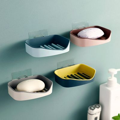 1Pcs Wall Self Adhesive Soap Holder Dish Sponge Dish No Drilling Storage Box Rack Shelf Double Drain For Bathroom Soap Holder